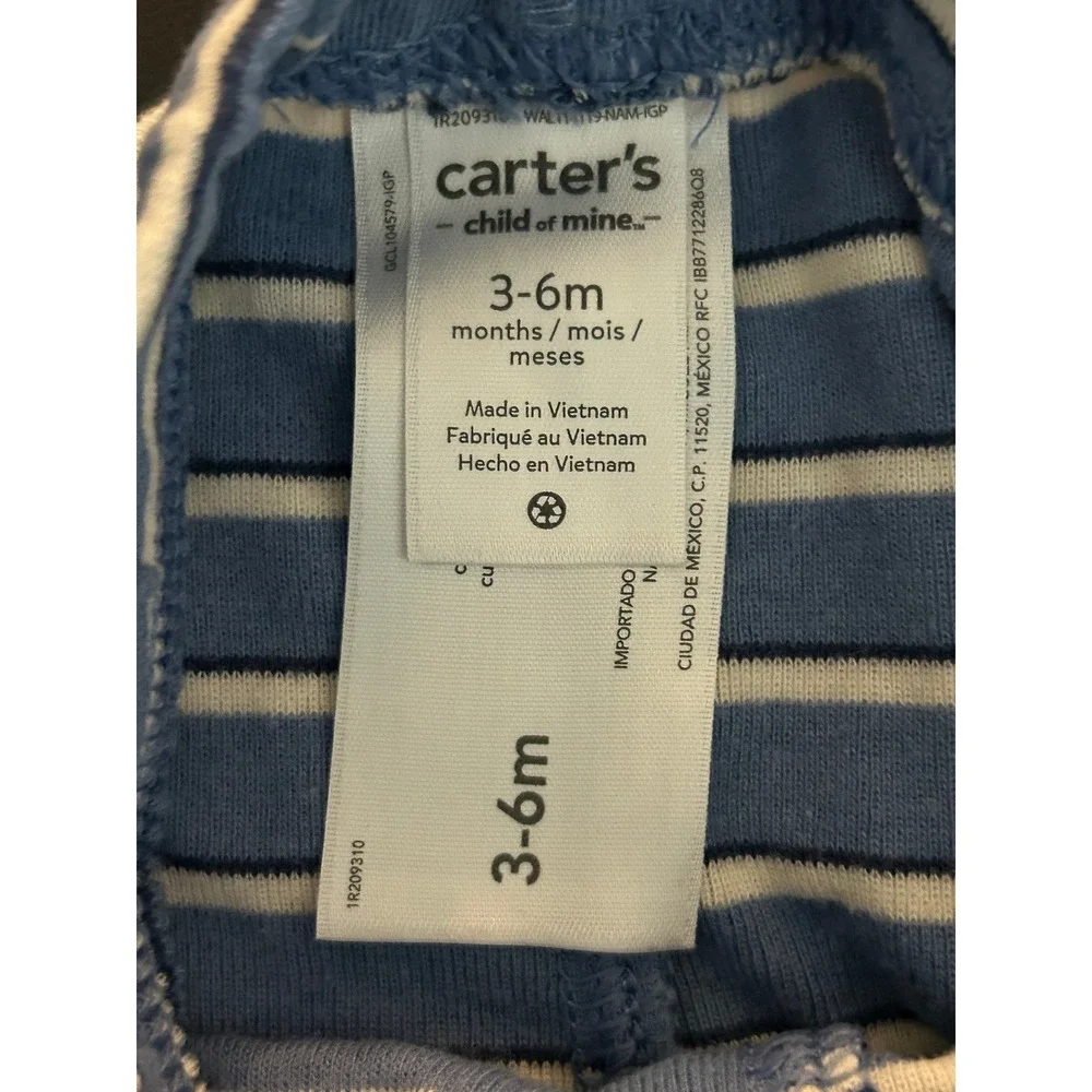 Carters Child of Mine Blue Striped Baby Pants Joggers 3-6 Months Elastic Waist
